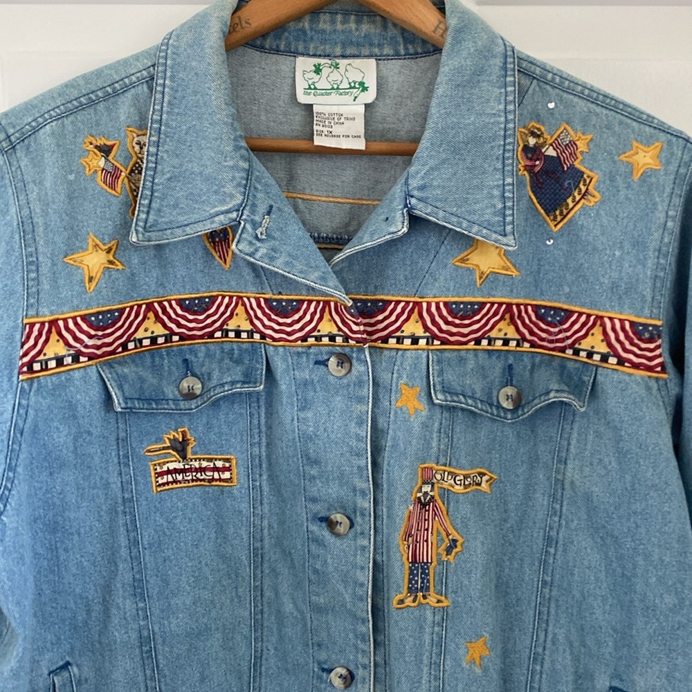 Quacker Factory Patriotic USA Denim Jean Jacket. Size XL - Picture 12 of 12